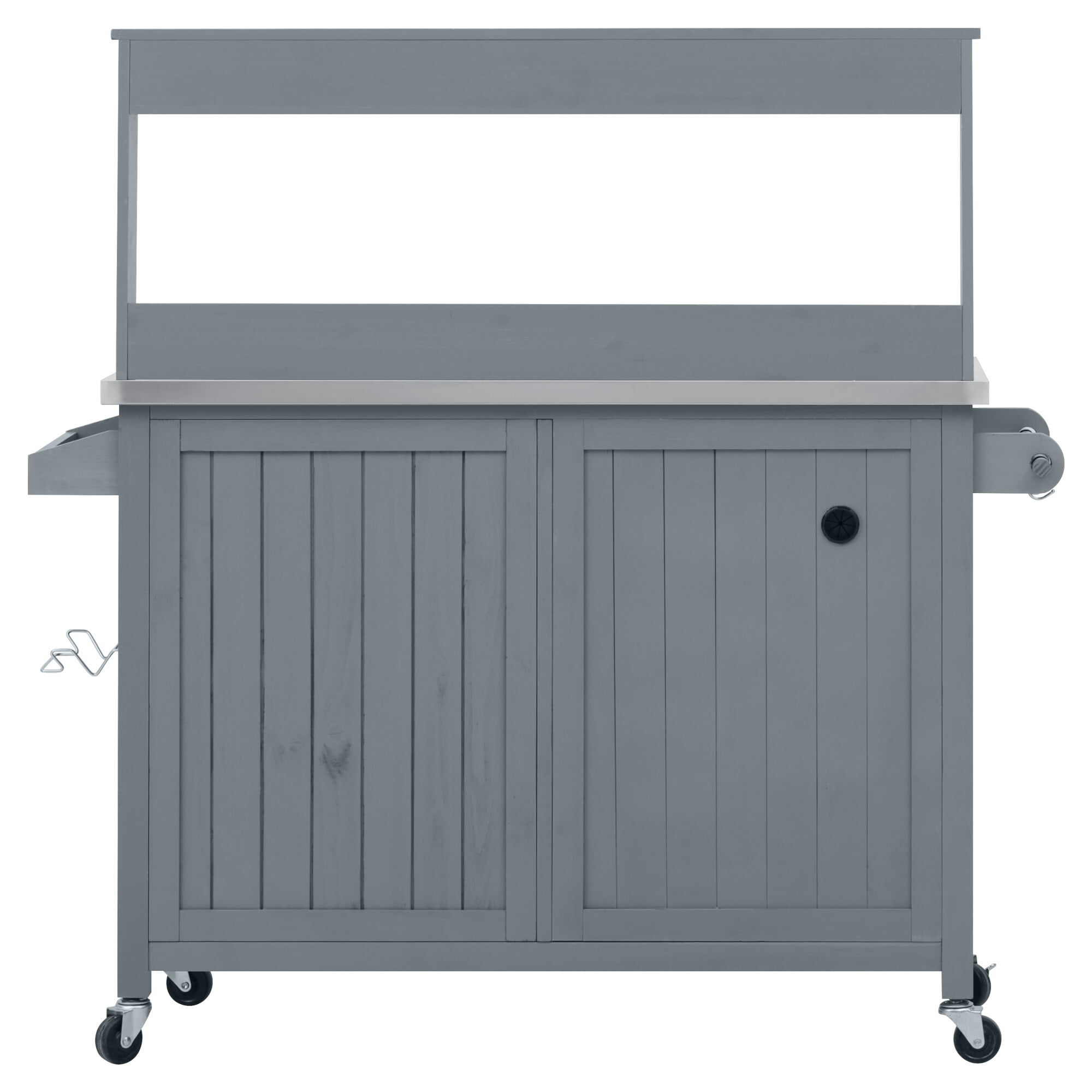 AENKYO 54" Outdoor Kitchen Island, Rolling Grill Cart & Potting Bench with Stainless Steel Top, BBQ Prep Station, Blue