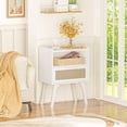 thumbnail image 5 of LELELINKY 2pc Rattan Nightstand with Charging Station, Boho Bedside Table with Drawer and Open Shelf, Solid Wood Legs, White New, 5 of 7