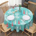 thumbnail image 3 of Turquoise Christmas Tree Pattern Round Tablecloth 60"x60",Wrinkle Wipeable Table Cloth for Kitchen Dining Room Picnic Patio Party, 3 of 6