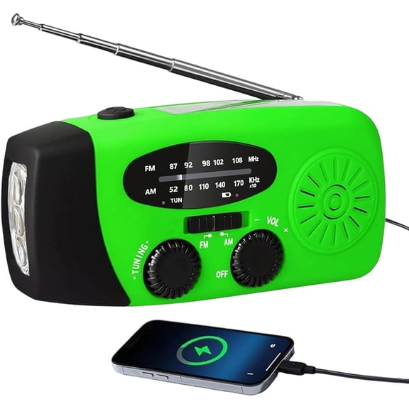 All Weather Solar Radio, AM FM WB Hand Crank Power Bank, IPX3 Waterproof Emergency Flashlight, 2000mAh Portable Survival Device for Camping and Travel