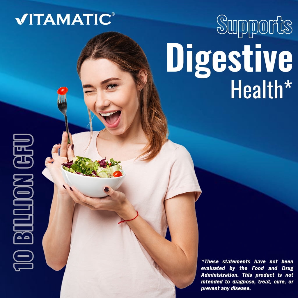 (3 pack) Vitamatic Acidophilus Probiotic - 10 Billion CFU - 5X Potency - Daily Probiotic Supplement, Supports Digestive Health - 120 Tablets