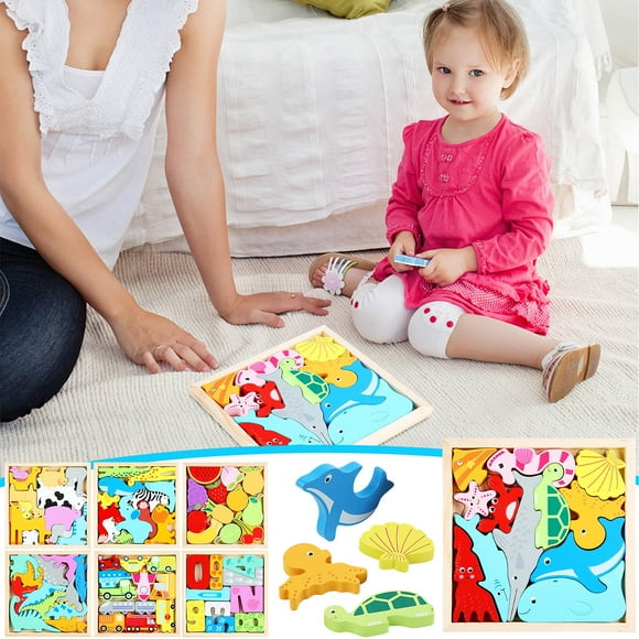 Sentmoon Toys for Ages 2-4 3 Year Old Boys Gifts Holiday Party Favors for Kids Kids Wooden Vehicle Food Number Cognition Puzzle Learning Educational Toy Encourages Parent-Child Bonding