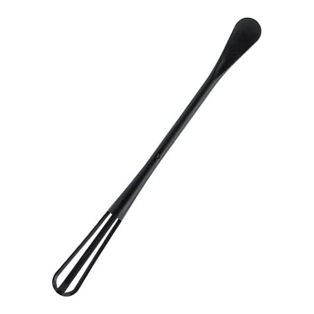 Bewildely Batidor de huevos de doble extremo para cocinar, hornear, cuchara de condimento de mango largo, agitador Manual, batidor de leche de Cocina y Comedor Negro