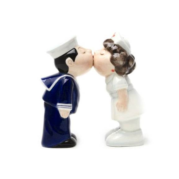 Nurse and Sailor Kissing Magnetic Ceramic Salt and Pepper Shakers