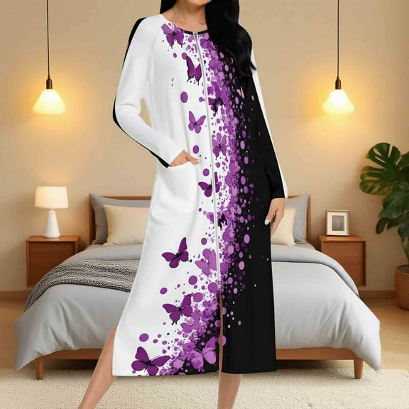 Sakmal Satin Womens Robes Zip Front Plus Size Long Length Loungewear for Women House Ladies Robe with Pockets