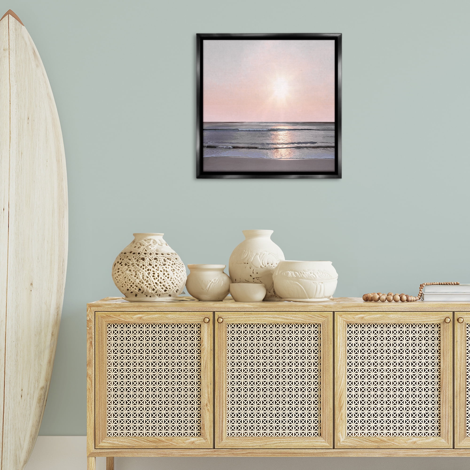 Stupell Industries Peach Sunrise over Beach Nautical & Beach Photography Black Floater Framed Canvas Art Print Wall Art, 25 x 25