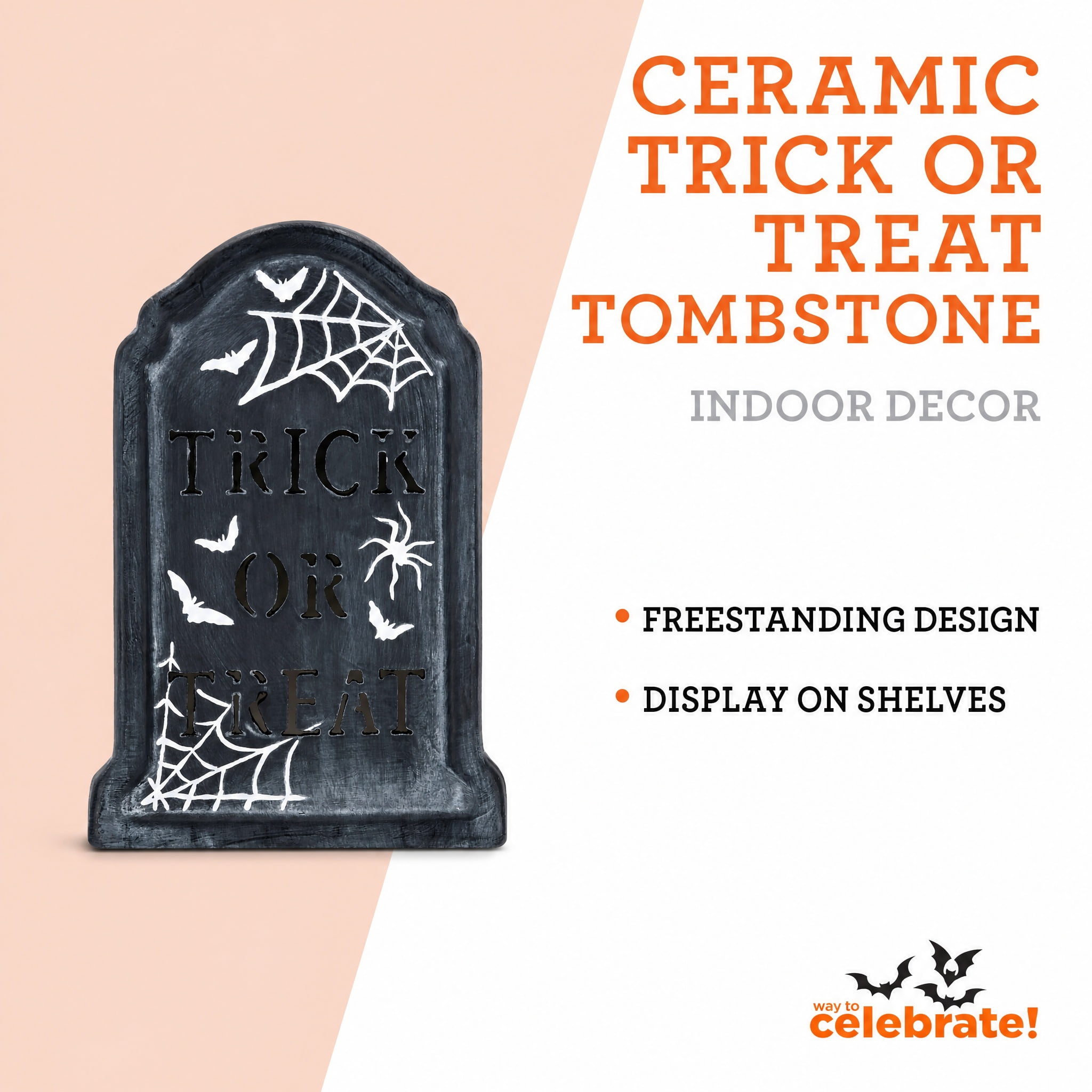 Ceramic Trick or Treat Tombstone Decoration, Black and White, 7", Halloween by Way To Celebrate
