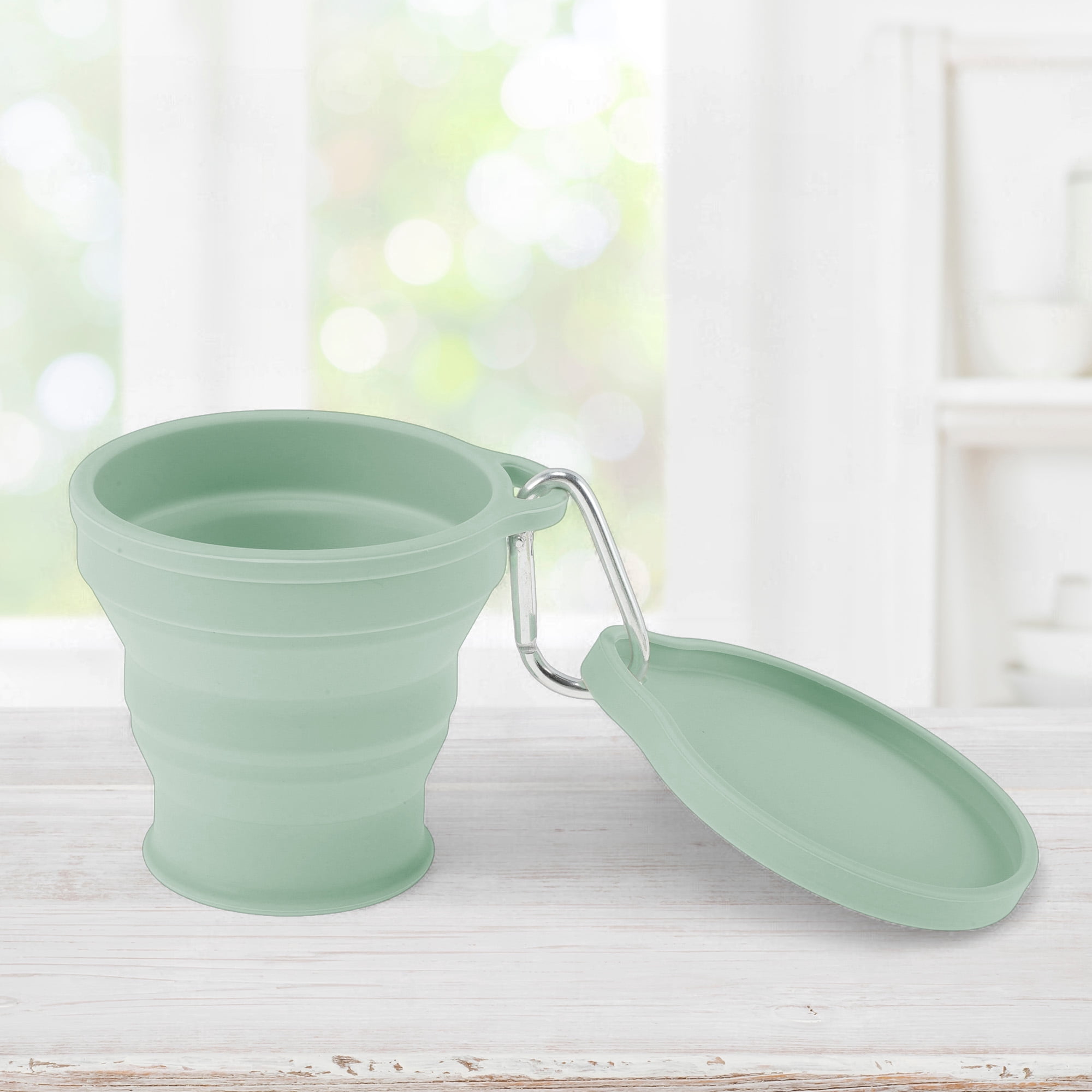 Unique Bargains Folding Cup with Carabiner Collapsible Cups 180ml 1Pc Green