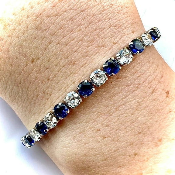8Ct Round Cut Lab Created Blue Sapphire Women's Tennis Bracelet 14K White Gold Plated 7In