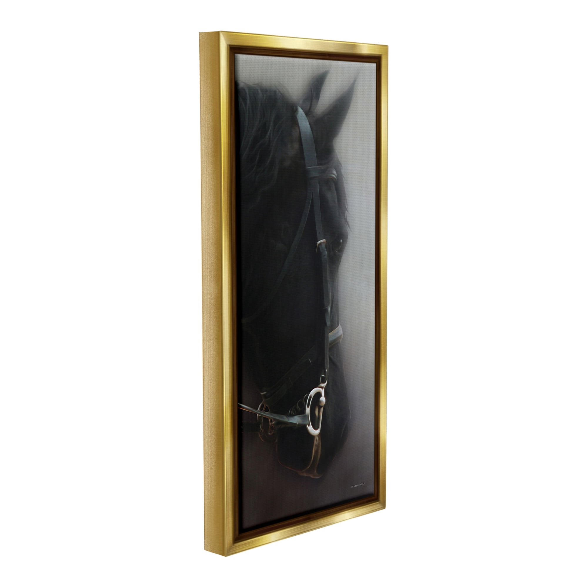 Stupell Industries Dim Black Horse Portrait Animals & Insects Painting Gold Floater Framed Canvas Art Print Wall Art, 14 x 31