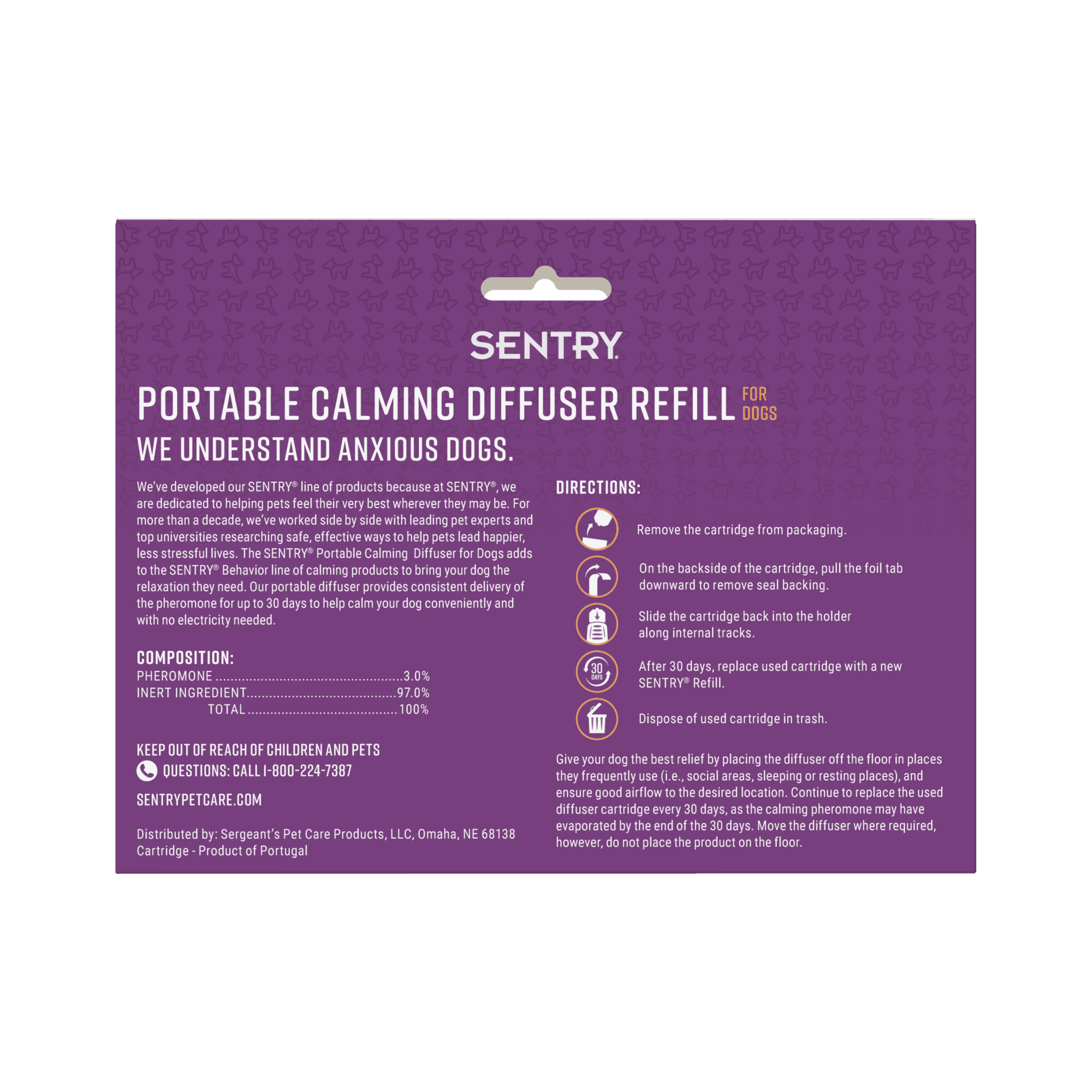 SENTRY Portable Calming Pheromone Diffuser Refills for Dogs, Helps Reduce Stress, 2 Count
