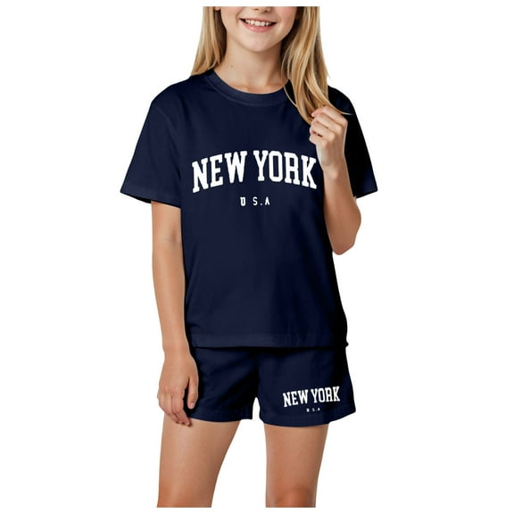 Girls Summer 2PCS Shorts Sets Short Sleeve Crewneck Rainbow Striped Tops Shorts Sets Girls Summer Set 2-12 Years,3-4 Years