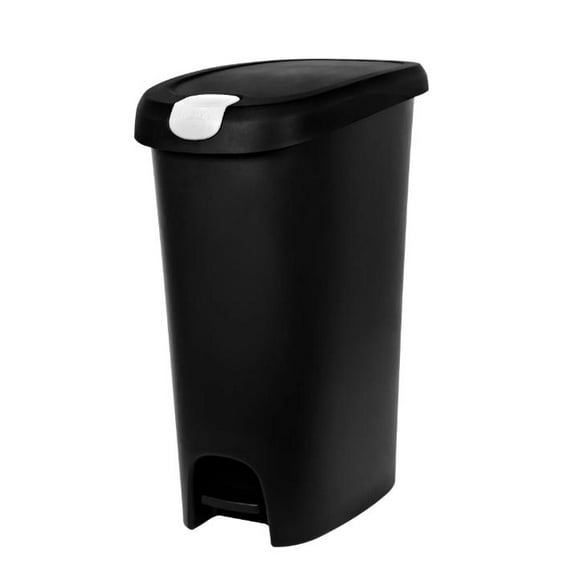 Plastic Slim Lockable 12 Gallon Trash Can, Black Design, Ideal for Kitchen Use