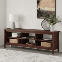Farmhouse TV Stand for 70 inch TV, Brown Entertainment Center with 6 Cubby for Living Room, Bedroom
