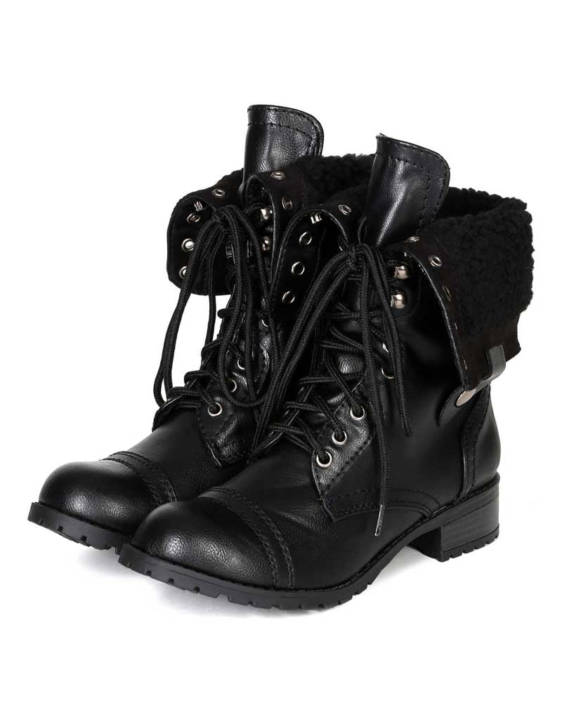 black fold down combat boots