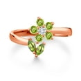 thumbnail image 2 of Gem Stone King 18K Rose Gold Plated Silver Green Peridot and White Lab Grown Diamond Flower Open Ring for Women (0.59 Cttw, Gemstone August Birthstone, Size 7), 2 of 3