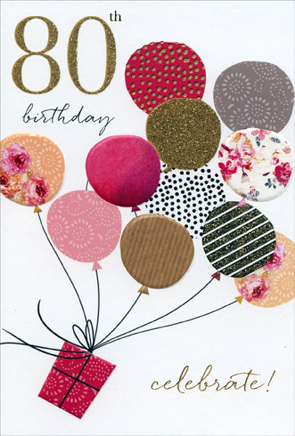 Pictura Balloons Lifting Gift Sara Miller 80th Birthday Card