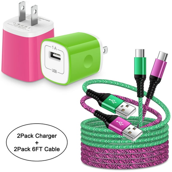 USB Charger Block,ABCPOW 2Pack USB C Charger Cable 6ft & 2pcs Android Charger Block Type C Charging Cable USB Charger Adapter Wall Plug 3A Phone Charger Cord Type C Charging Block USB C Charger 6ft