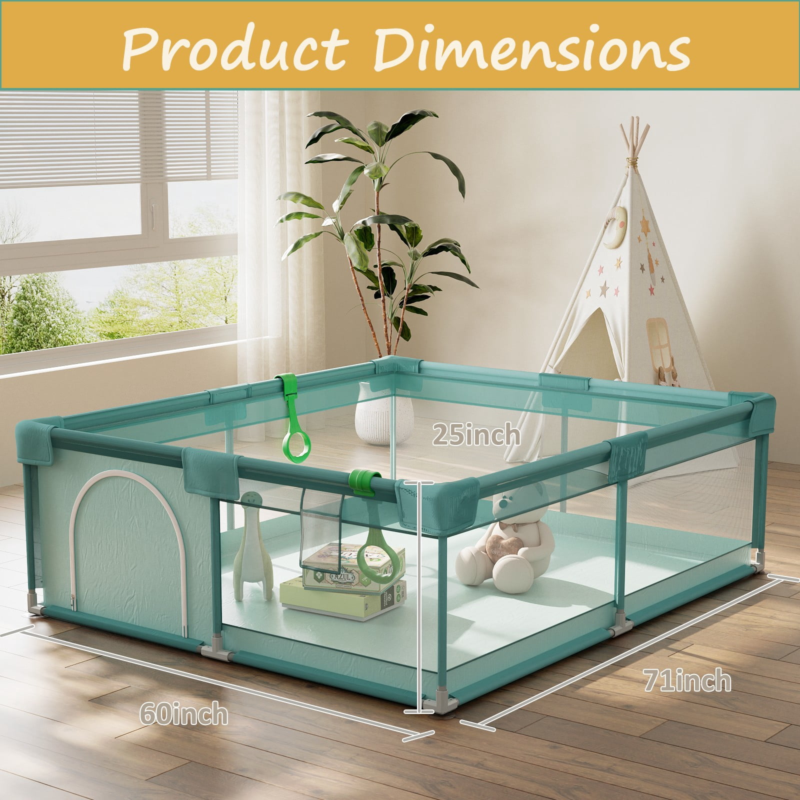 BEAUTYPEAK 71"x60" Large Baby Playpen Toddler Play Yard Fence for Boys and Girls, Pale Green