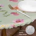 thumbnail image 3 of Pink Spring Floral Round Tablecloth, Fitted Table Cover with Elastic for 45"-54" Round Tables, Farmhouse Flowers Sage Green Leaves Table Cloth Outdoor Indoor Dinning Party Waterproof Tablecloths, 3 of 7