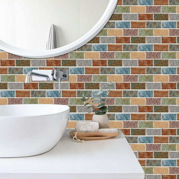 Tile Wallpaper 6 Sheet Removable Self-Adhesive Mosaic Srickers Wall Decals Kitchen Bathroom DIY Decor Peel and Stick 11.8x5.9"