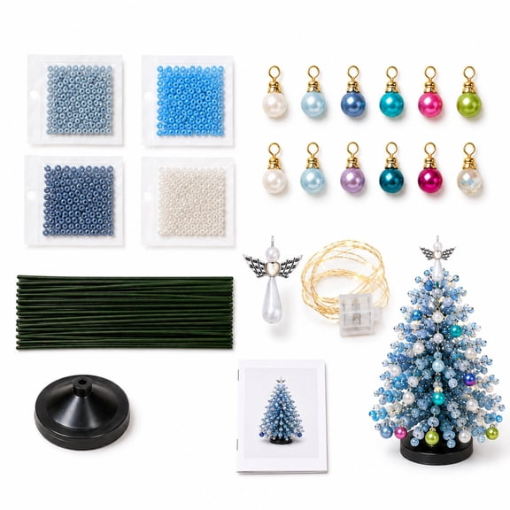 DIY Beaded Christmas Tree Kit with Lights, DIY Christmas Tree Bead Kit Tabletop Decoration for Holiday Craft.