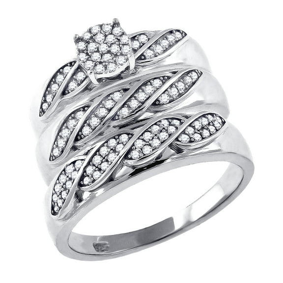 925 Sterling Silver His and Hers Cubic Zirconia Trio Ring Set 6.2x14mm Wide Size 7 Ring for Women