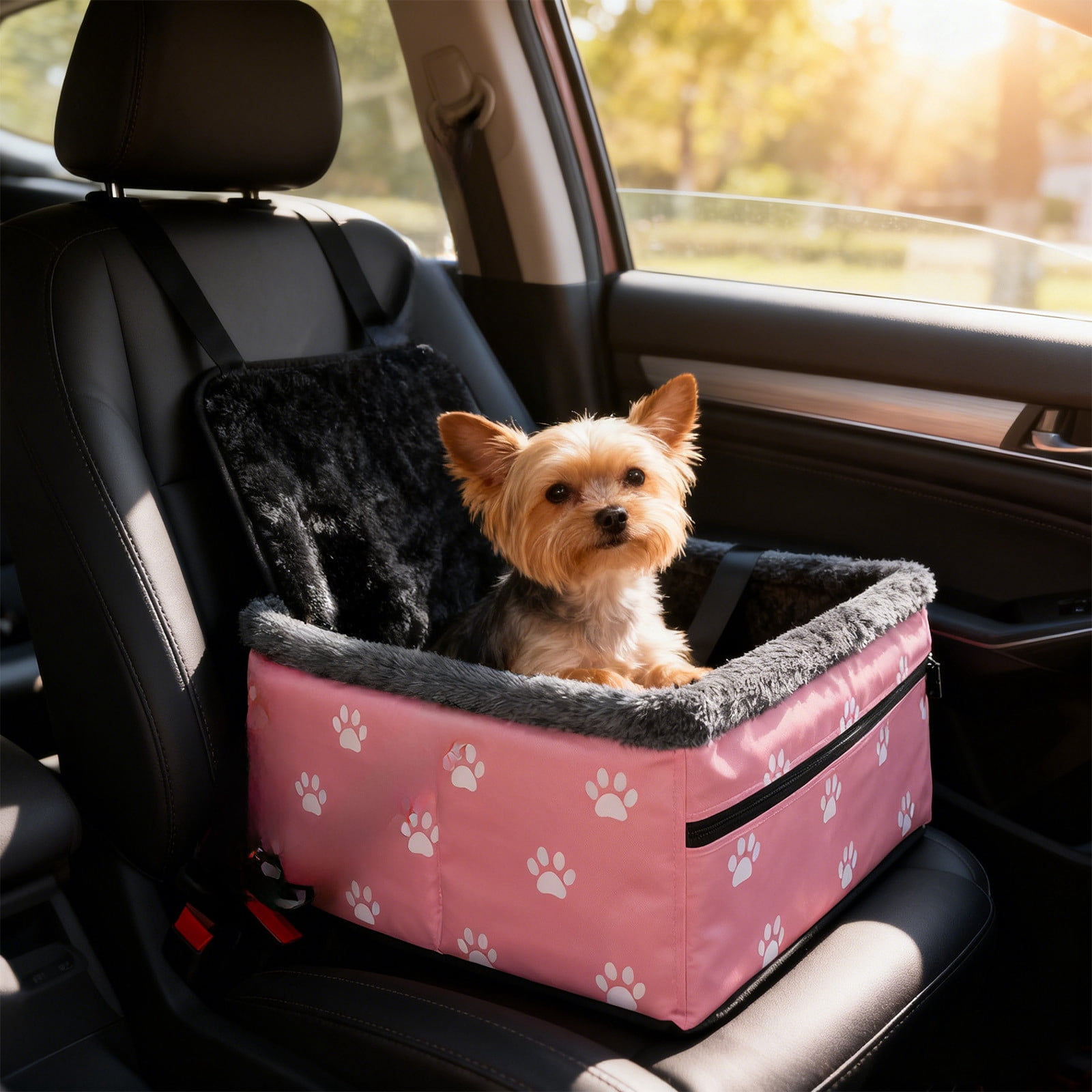 Yhmxh Pet Car Seat for Pet, Portable & Waterproof Oxford Dog Car Booster Seats, Comfort Cushion & Storage Pockets with Adjustable Straps, Foldable Travel Look Out Bag for Small Medium Dogs & Cats