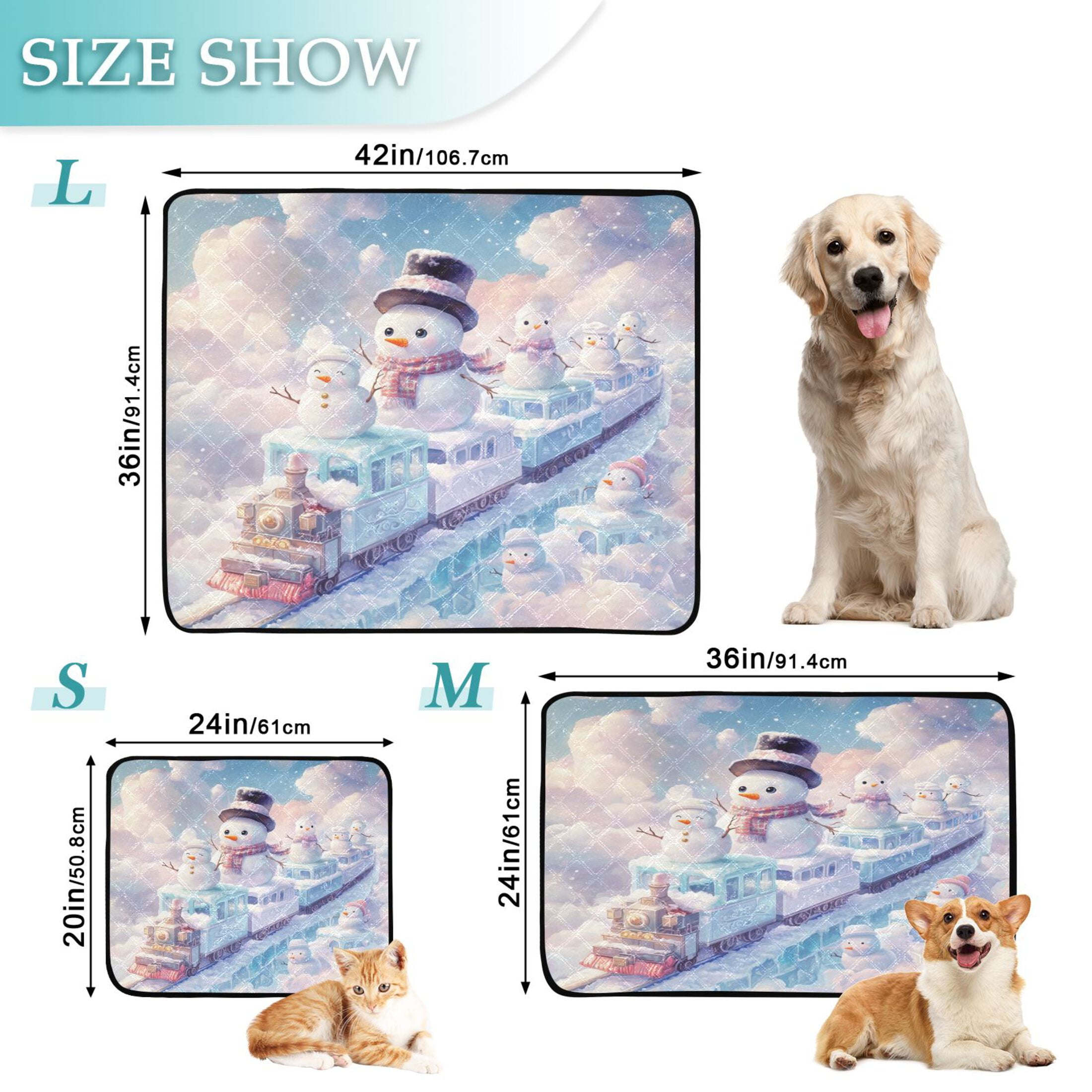 Qxltty Snowman Train Cat litter Pads Pet Set of 3 Diaper Mats Center Anti-leakage Layer Absorbent Soft and Comfortable
