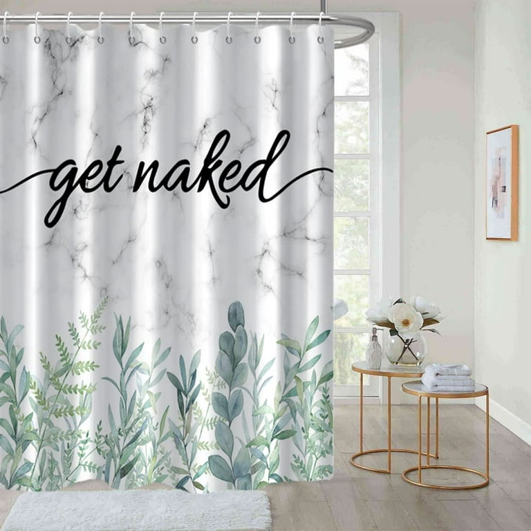 Eucalyptus Shower Curtain, Spring Green Leaves Marble Shower Curtain Set  for Bathroom Waterproof Polyester Fabric Watercolor Botanical Farmhouse