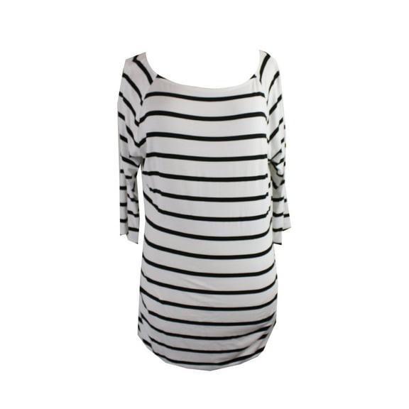 Inc International Concepts White Striped Zip Cold-Shoulder Top L