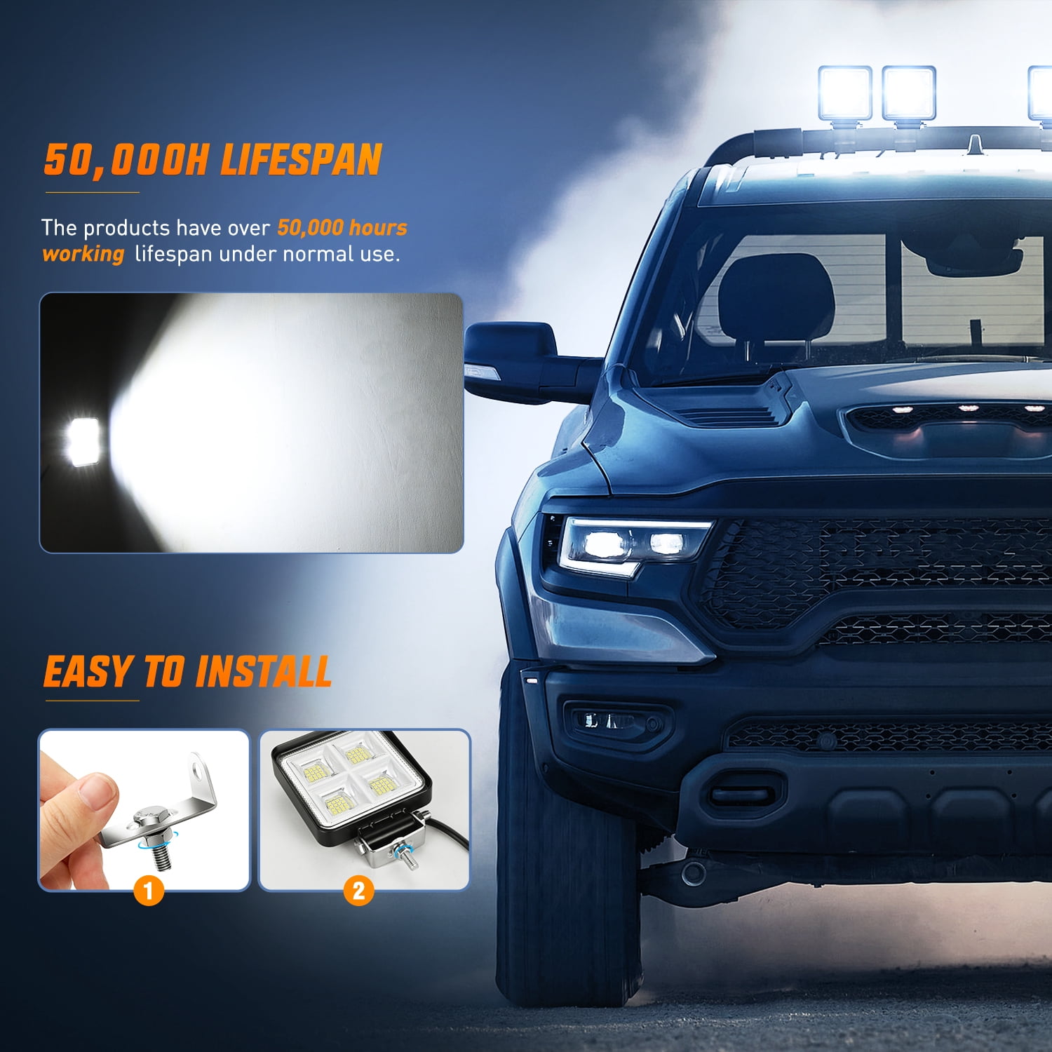 Nilight LED Tractor Lights LED Pod Lights Square 2PCS 4 Inch 64LED Flood LED Light Bar LED Fog Light Driving Light Led Work Light for Truck Off Road Vehicles ATV UTV Boat