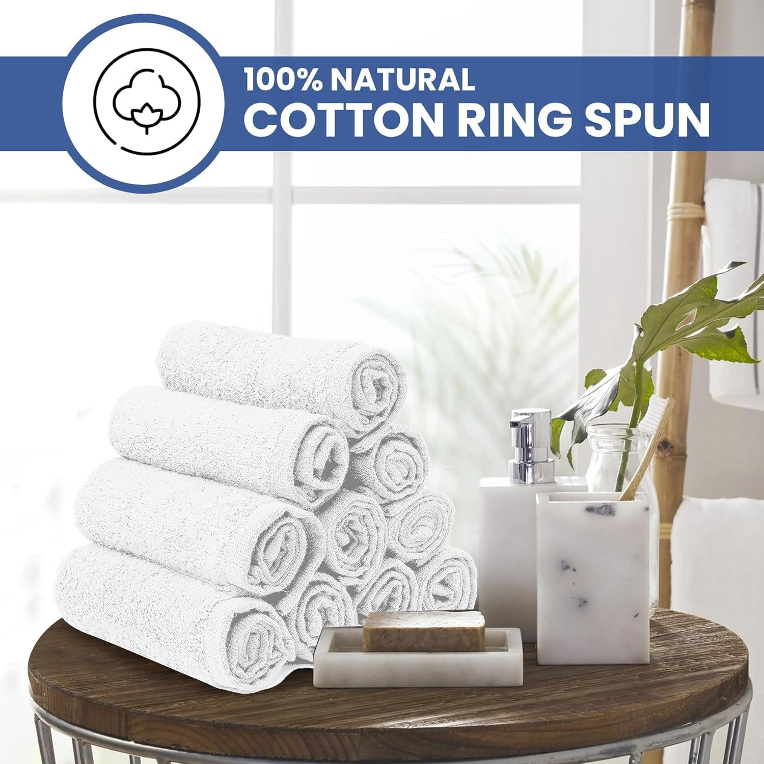 Linteum Textile Face Towel Set, 13x13 Inch, 100% Soft Cotton, 16 Single Ring Spun Washcloths, Absorbent & Durable Face Towel for Household, Spa, Gym and Hotels - 24 Pack (White)