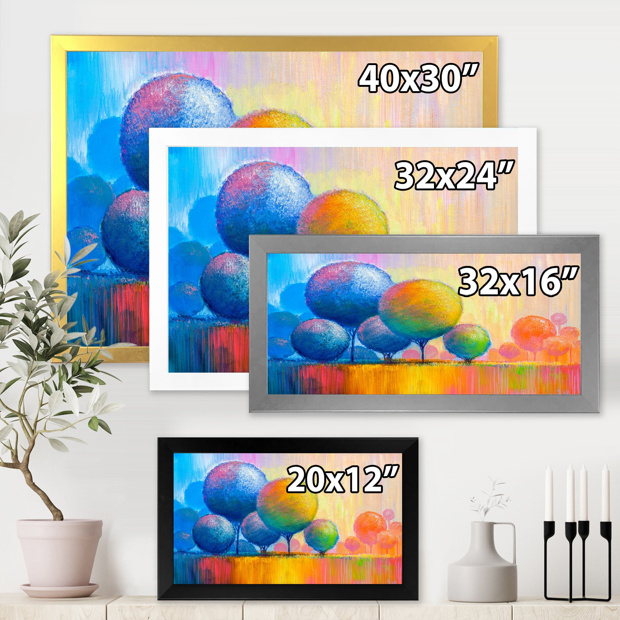 Designart 'Ornamental Colourful Trees VII' Modern Framed Art Print