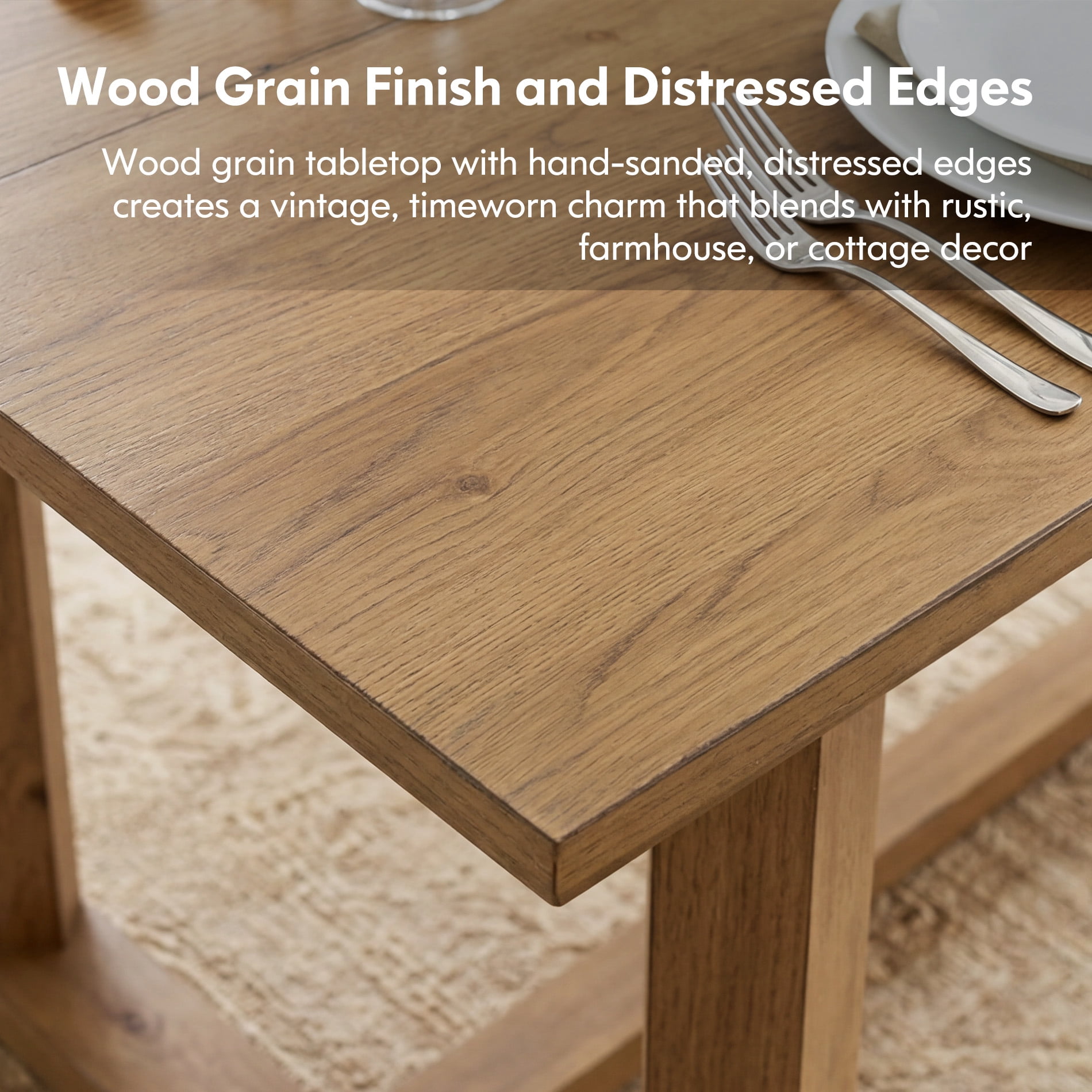 Rustic Brown Rectangular Dining Table for 4-6 People, 69-Inch Solid Wood Trestle Base Kitchen Table