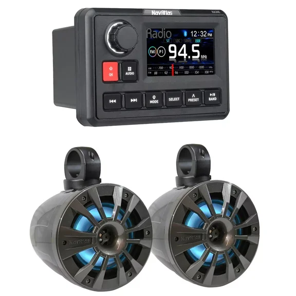 NavAtlas NT650AT - 100W RMS 6.5" Lighted Cahe Mount Speakers w/ NA30C Command Controller Radio with Bluetooth