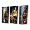 thumbnail image 3 of Designart "Train Misty Morning Painting II" Modern Framed Wall Art Set Of 3 - Yellow Train Frame Gallery Wall Set For Home Decor, 3 of 6
