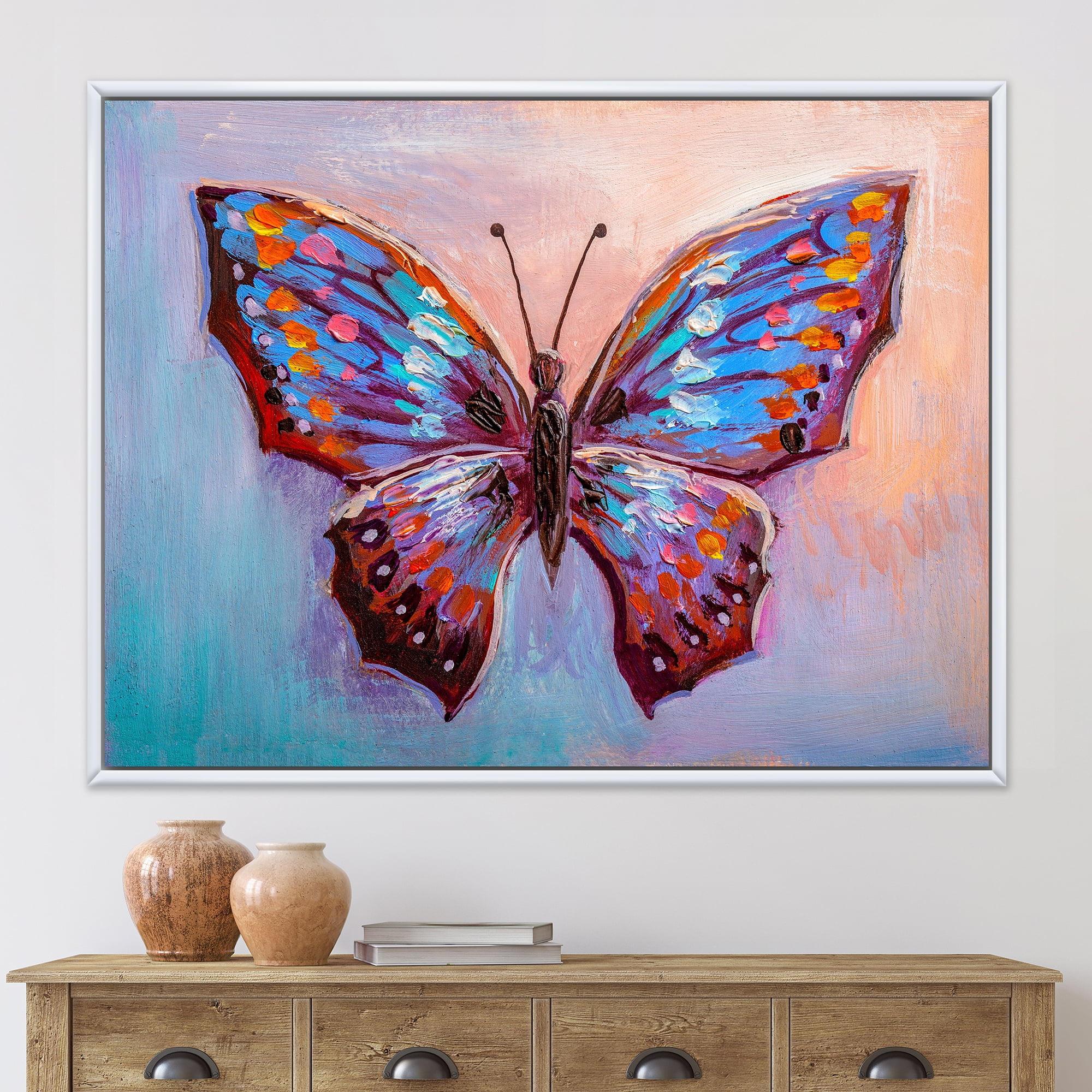 Designart 'Ancient Blue Butterfly II' Modern Framed Canvas Wall Art Print