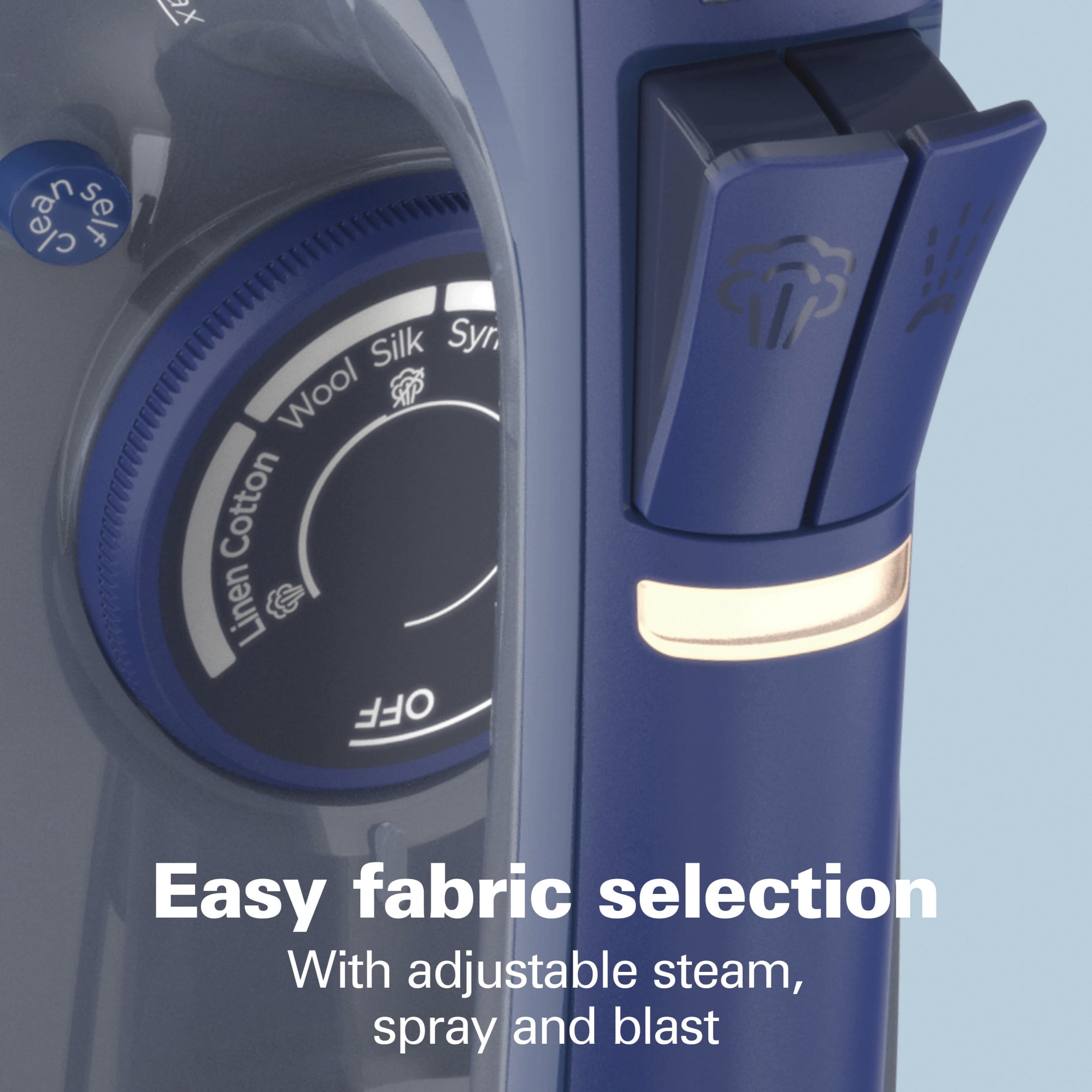 Hamilton Beach Durathon Steam Iron for Clothes with Nonstick Soleplate, Over 400 steam holes, Auto Shut-Off, Anti-Drip, Extra long cord, 1500W, Navy