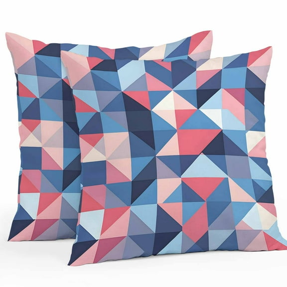 Waterproof Throw Pillow Covers Set of 2, 18x18 Inch Blue Pink Abstract Art Decorative Pillowcases Outdoor Pillow Slip Cushion Covers Set for Couch Tent Geometric Modern Art