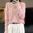 thumbnail image 2 of HAPIMO Womens Fall Sweaters Long Sleeve Pearl Decor Floral Embroidered Sweater Casual V Neck Solid Knitted Pullover Basic Tops Pink L, 2 of 3