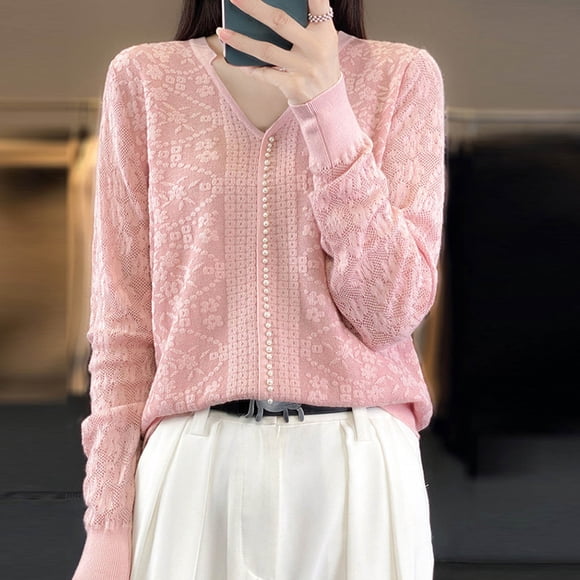 Wancir Cashmere Sweaters for Women, 100% Merino Wool Pullover Long Sleeve Crew Neck Sweater Lightweight Knit Top