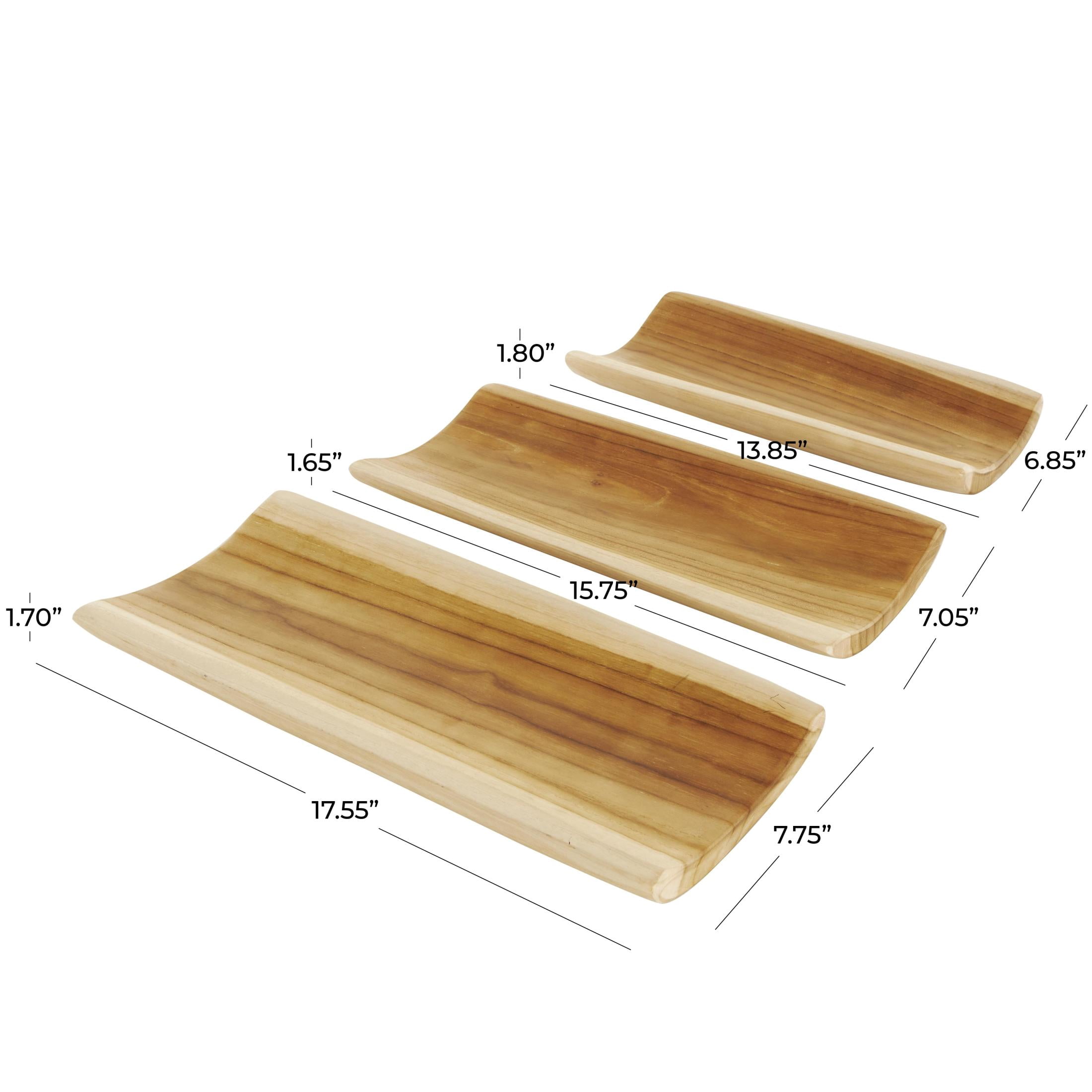 DecMode 18", 16", 14"W Brown Teak Wood Handmade Curved Tray, 3-Pieces