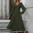 thumbnail image 2 of Womens Chiffon Cocktail Maxi Dress, Long Sleeve V Neck Chiffon A-Line Flowy Wedding Guest Dresses Dresses for Women Clubwear Green M, 2 of 9