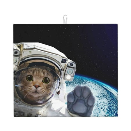 

Lukts Cat Astronaut Print Ultra Water Dish Drying Mat Slip Resistant Pad for Sink Dishes or Under Rack Kitchen Counter Accessories