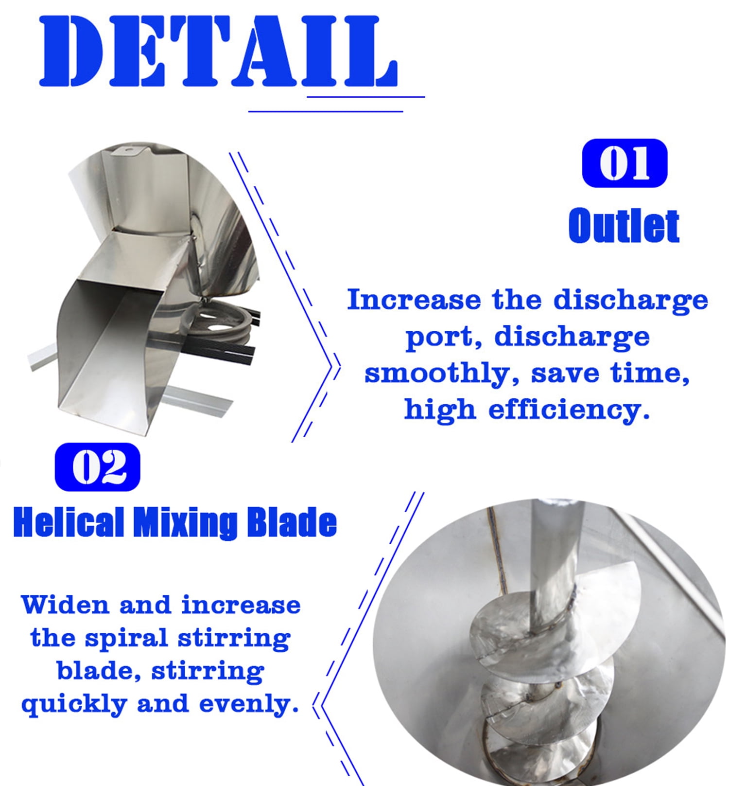 Vertical Granular Powder Blender Feed Mixer 304 Stainless Steel 75KG/165LB 3KW