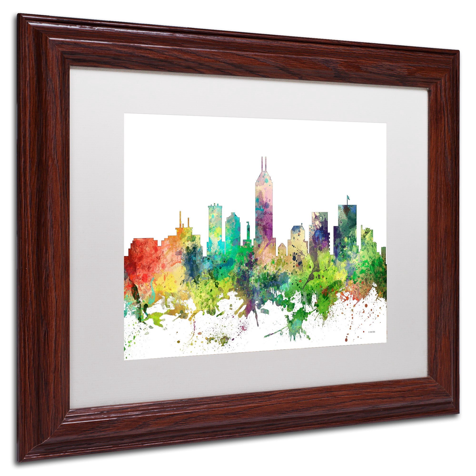 Trademark Fine Art "Indianapolis Indiana Skyline SP" Canvas Art by Marlene Watson, White Matte, Wood Frame