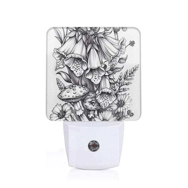 Balery Monochrome Botanical Illustration Luz Nocturna LED con Sensor Automático, Enchufe con Sensor Crepuscular, Luz Suave de 0.5W para Dormitorio, Pasillo, Baño-UK