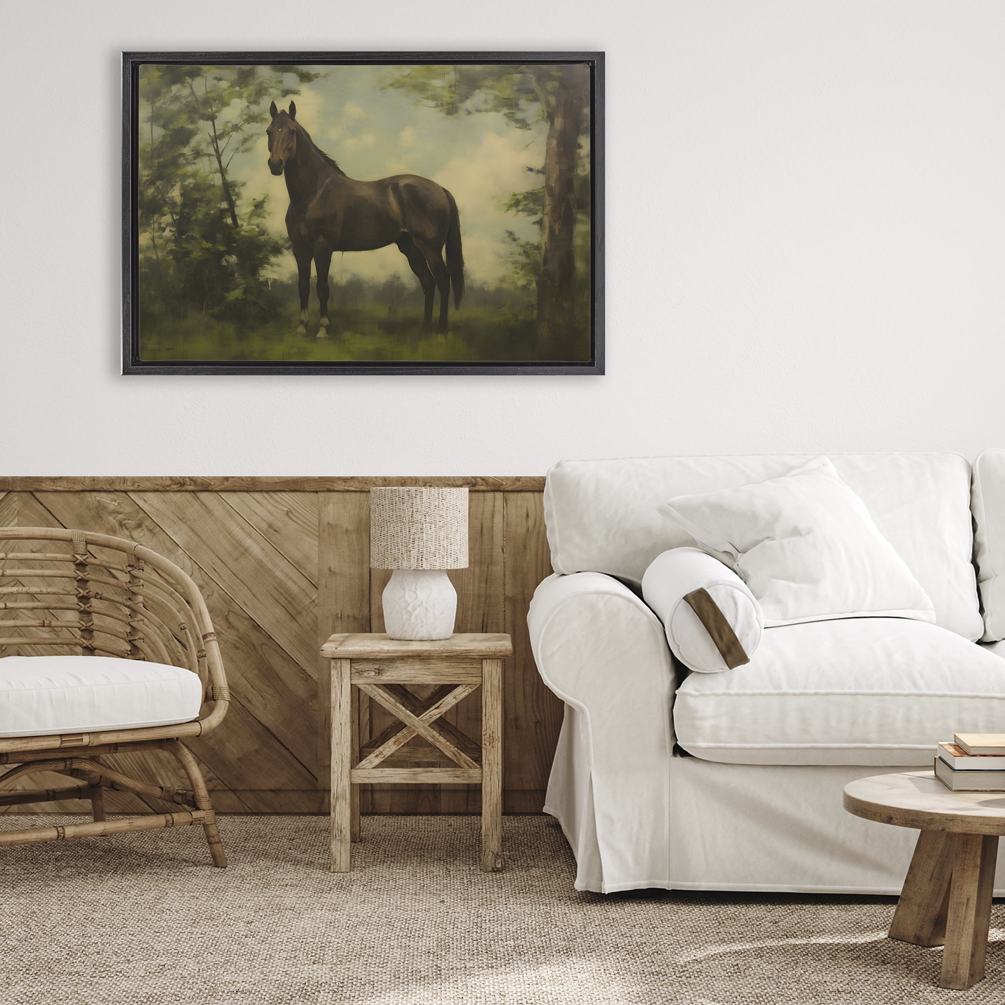 Stupell Industries Forest Horse Portrait Black Framed Floater Canvas Wall Art, design by Petal Prints Design