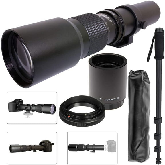 Commander Optics Super 500mm / 1000mm (with 2X Teleconverter) f/8 Manual Telephoto Lens for Canon EOS EF-S DSLR Cameras   T-Mount   Monopod & Lens Bag